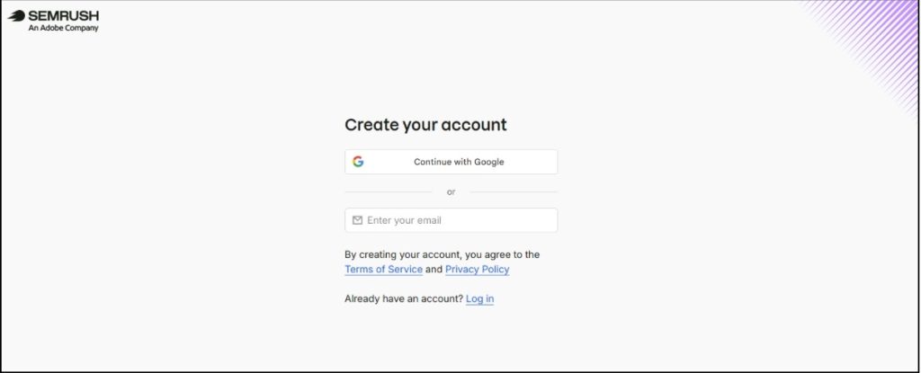 Create An Account on Semrush